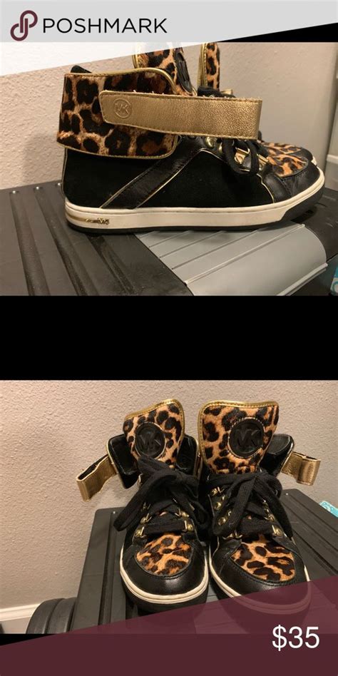 damaged michael kors white leopard gym shoes|Michael Kors leopard print sneakers.